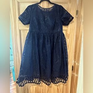 UK Size 12 Chi Chi London Maternity Navy and Lace Dress